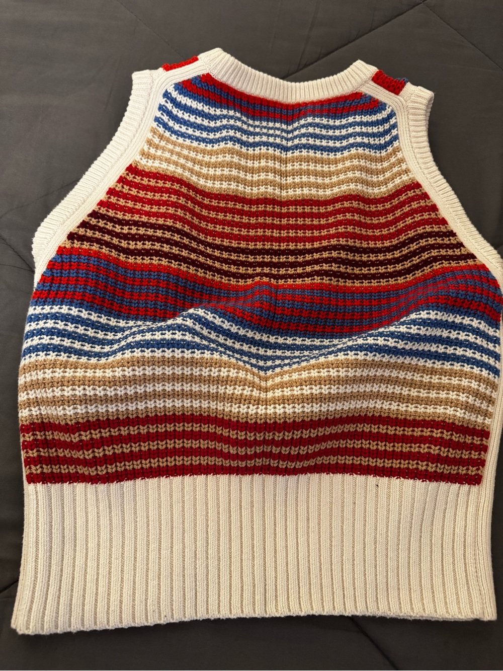 LOFT Striped Knit Vest in Blue, White, Red, Tan